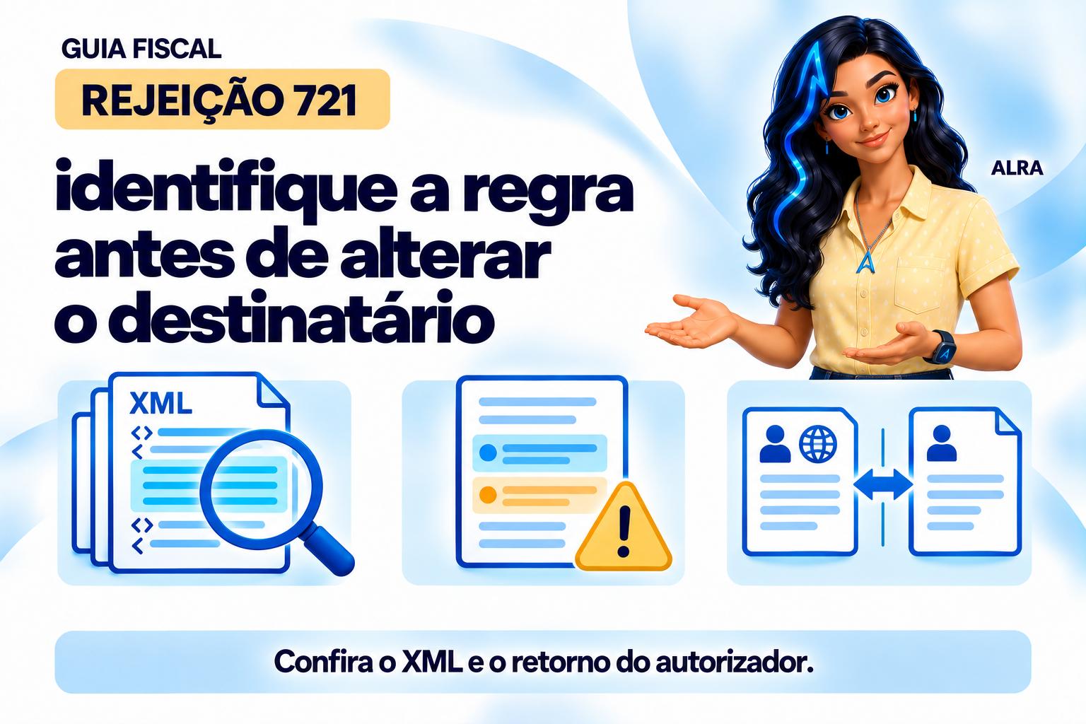 Capa ilustrada da ALRA: Rejeição 721: identifique a regra antes de alterar o destinatário.