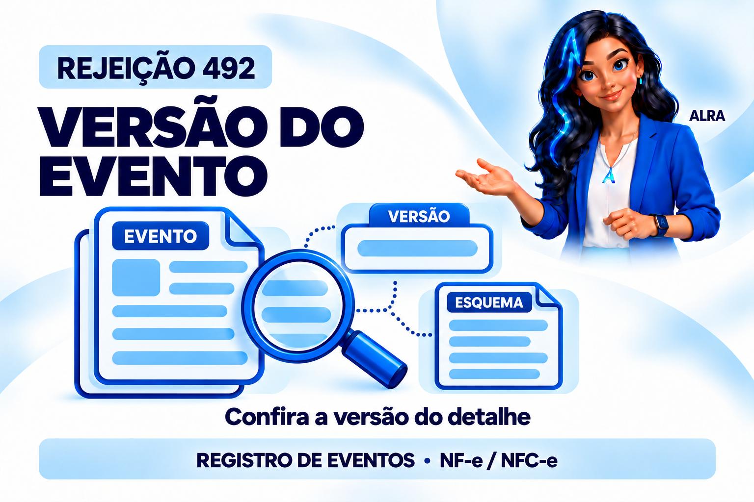 Capa ilustrada da ALRA: Rejeição 492 na NF-e: como conferir a versão do evento.