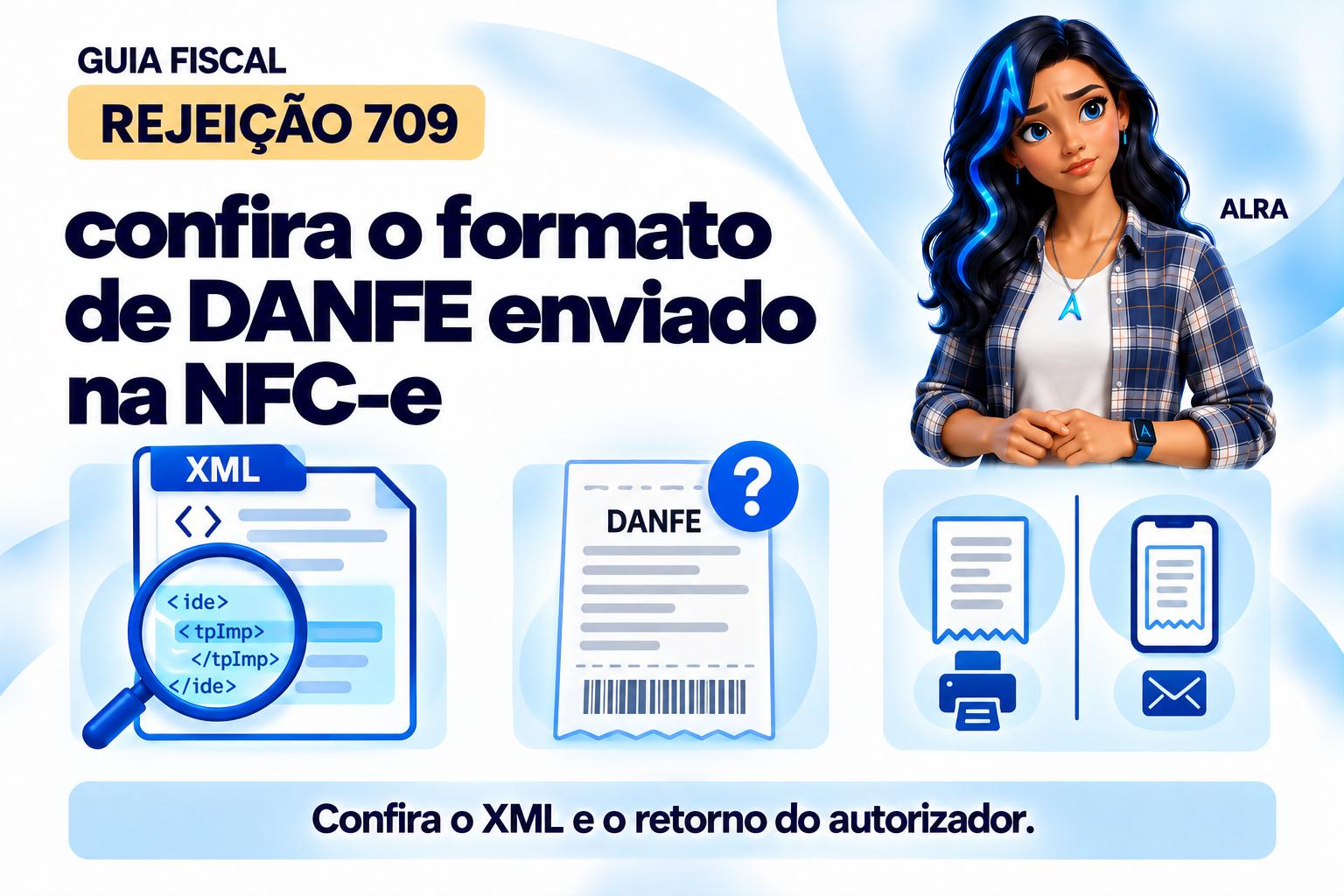 Capa ilustrada da ALRA: Rejeição 709: confira o formato de DANFE enviado na NFC-e.