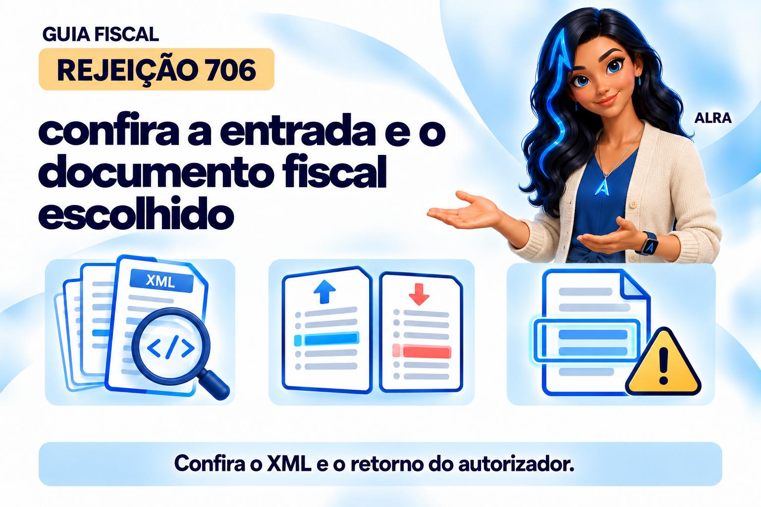 Capa ilustrada da ALRA: Rejeição 706: confira a entrada e o documento fiscal escolhido.