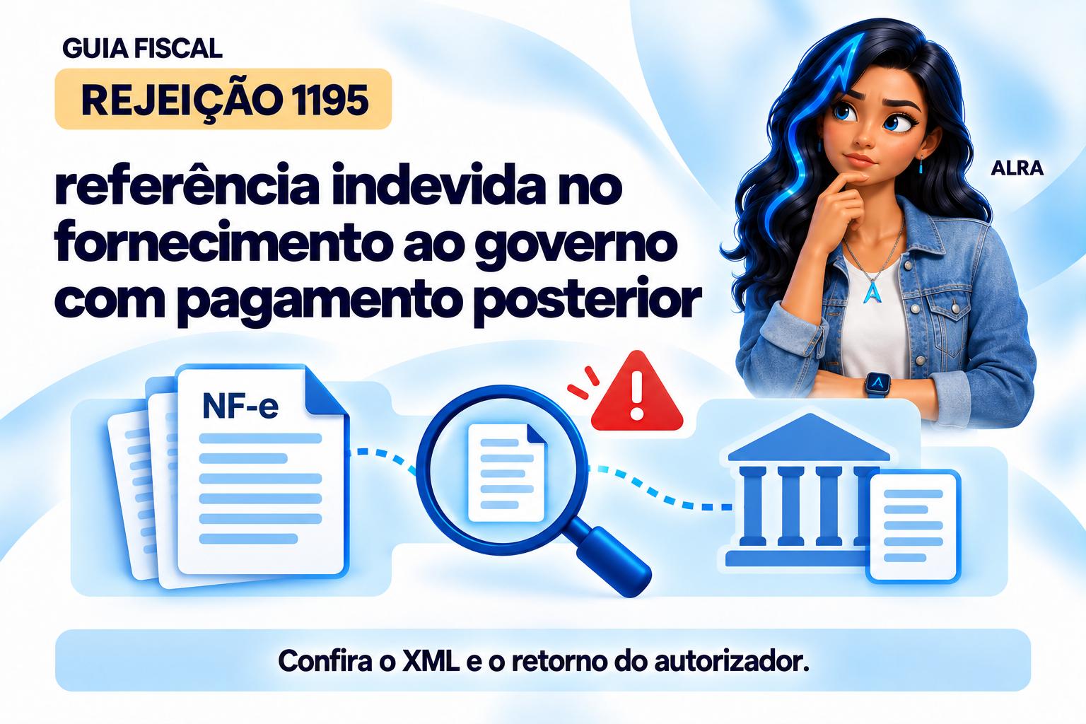 Capa ilustrada da ALRA: Rejeição 1195: referência indevida no fornecimento ao governo com pagamento posterior.