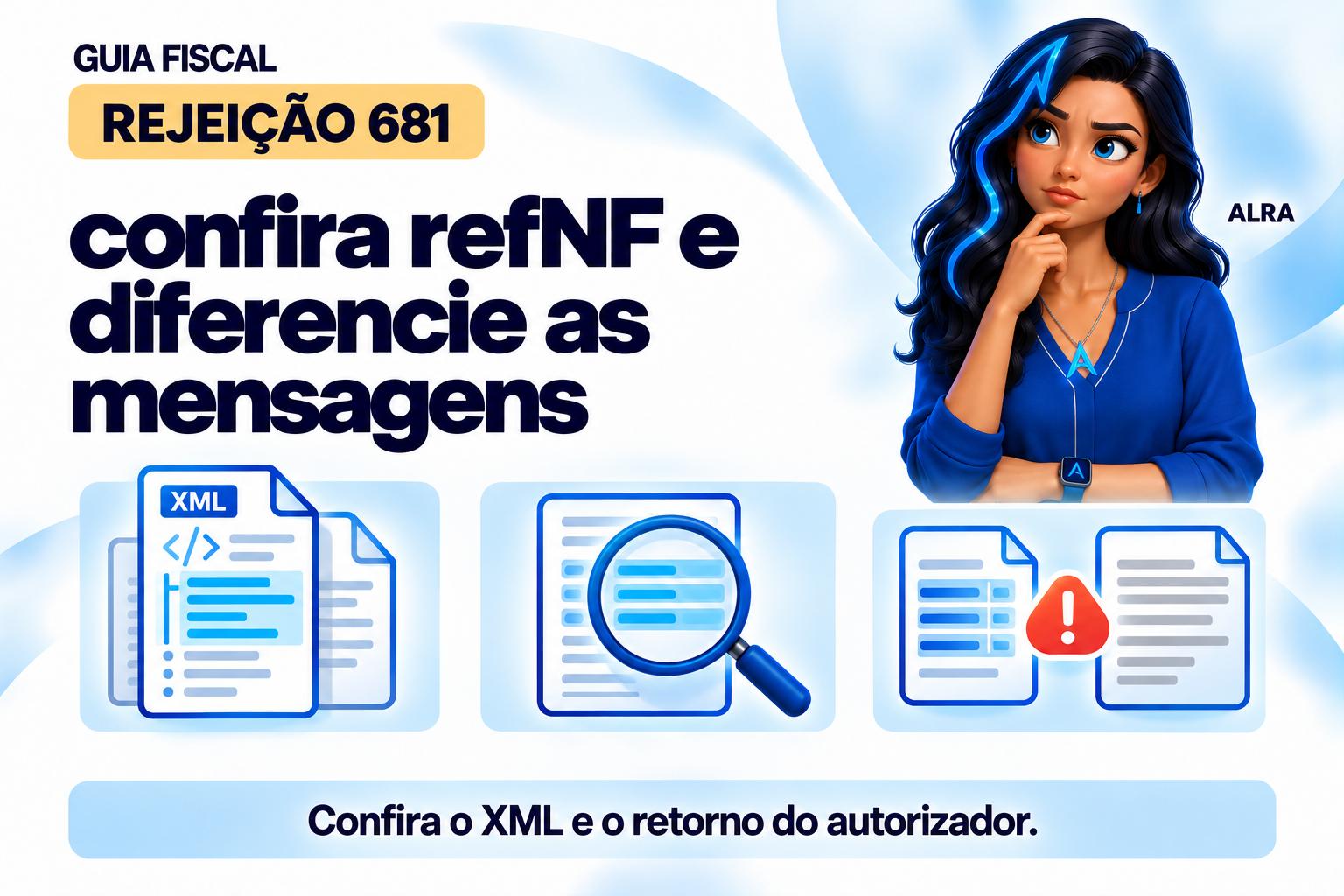 Capa ilustrada da ALRA: Rejeição 681: confira refNF e diferencie as mensagens.