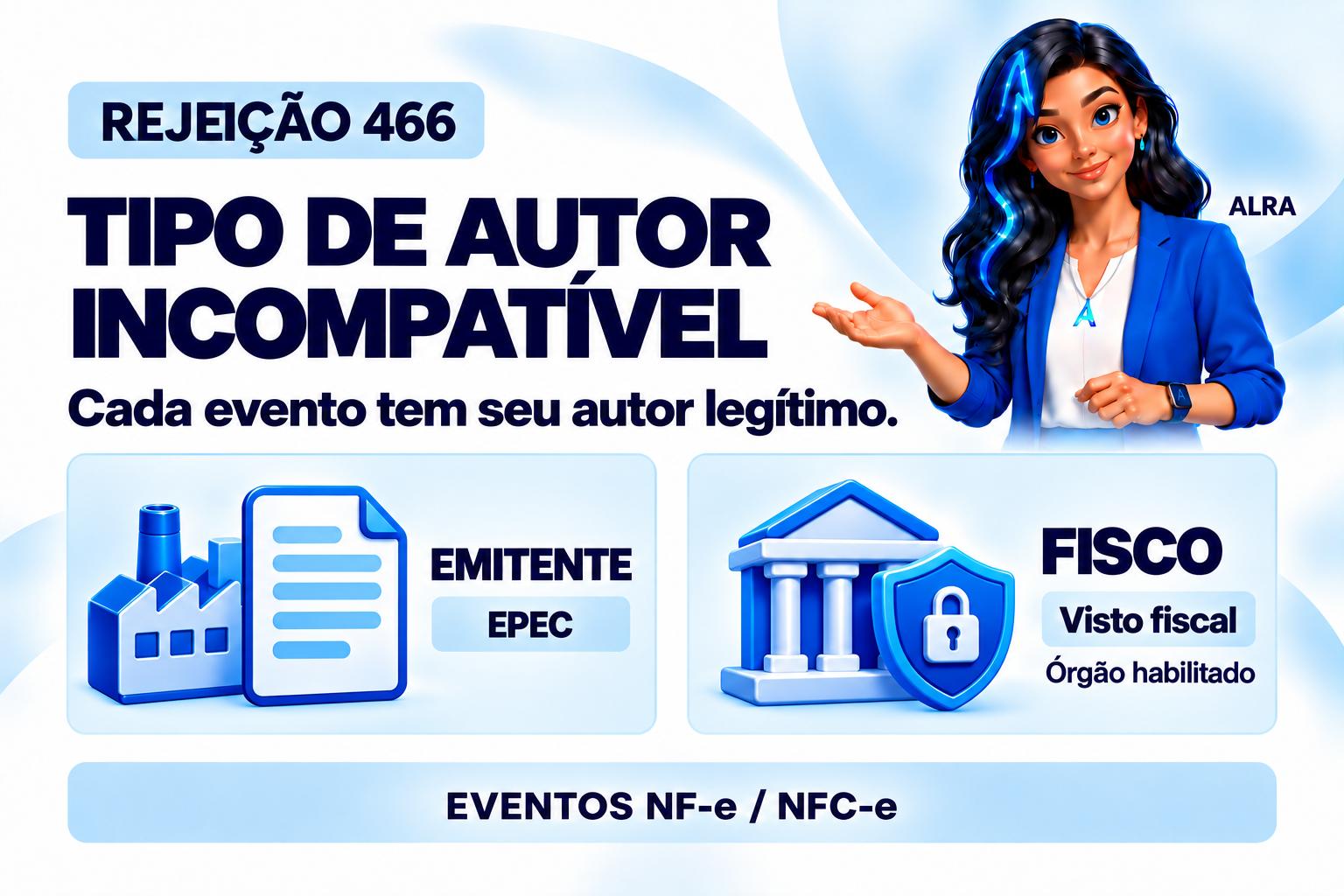Capa ilustrada da ALRA: Rejeição 466: o tipo de autor precisa corresponder ao evento.