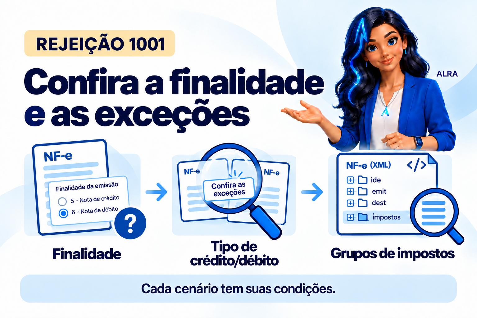 Capa ilustrada da ALRA: Rejeição 1001: confira a finalidade e as exceções antes de retirar tributos.