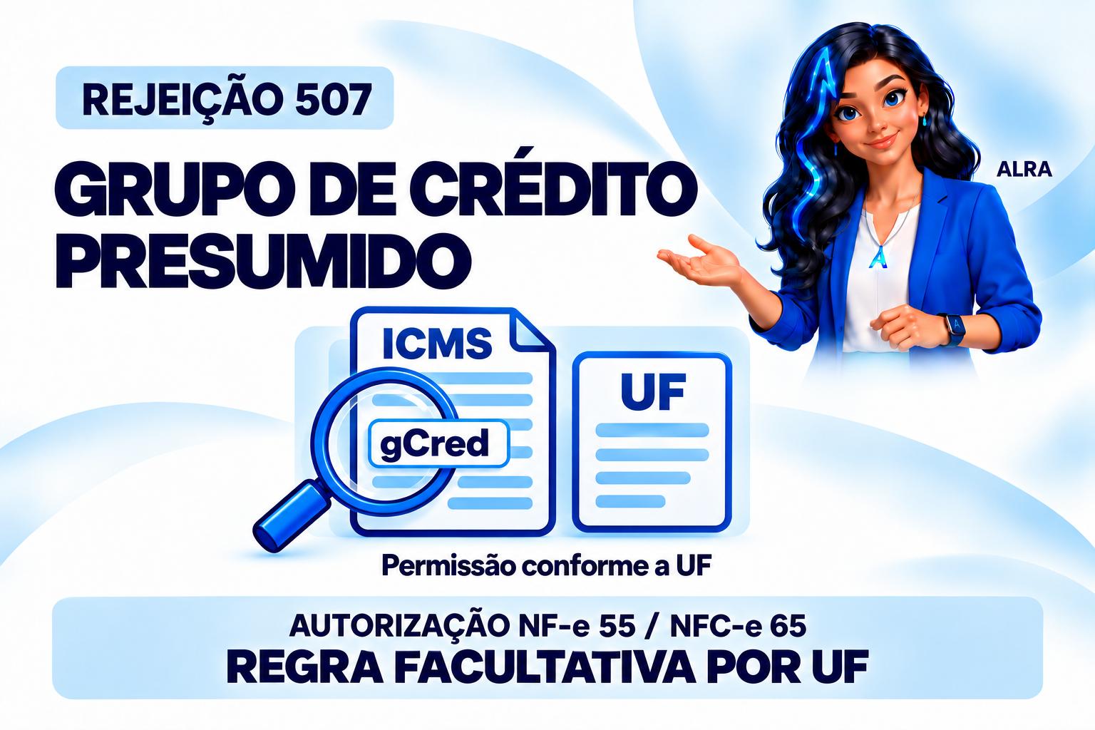 Capa ilustrada da ALRA: Rejeição 507: quando o grupo de crédito presumido não é permitido pela UF.