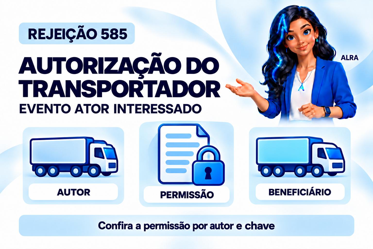 Capa ilustrada da ALRA: Rejeição 585: transportador sem autorização para registrar o evento.