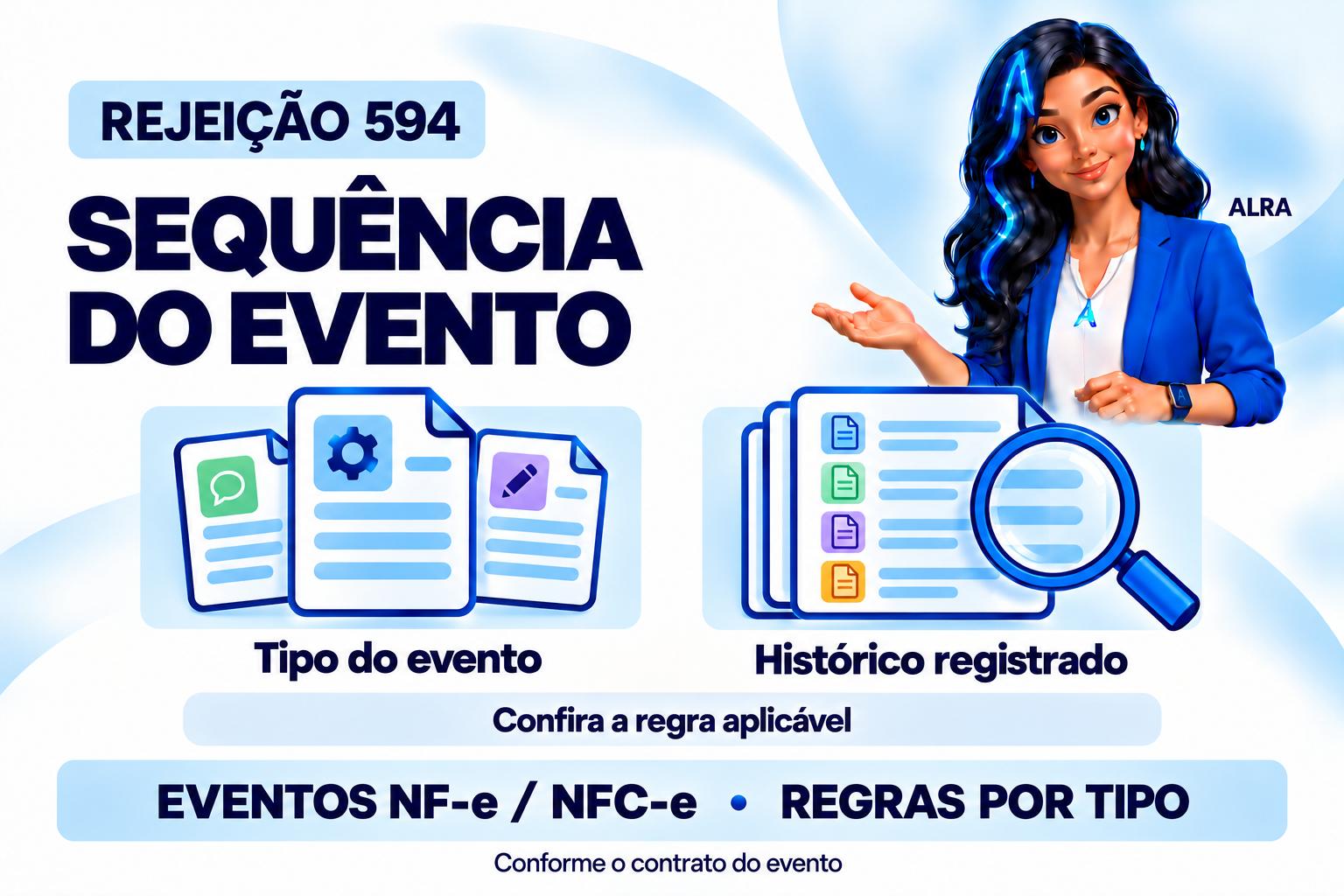 Capa ilustrada da ALRA: Rejeição 594: confira a sequência permitida para cada evento fiscal.