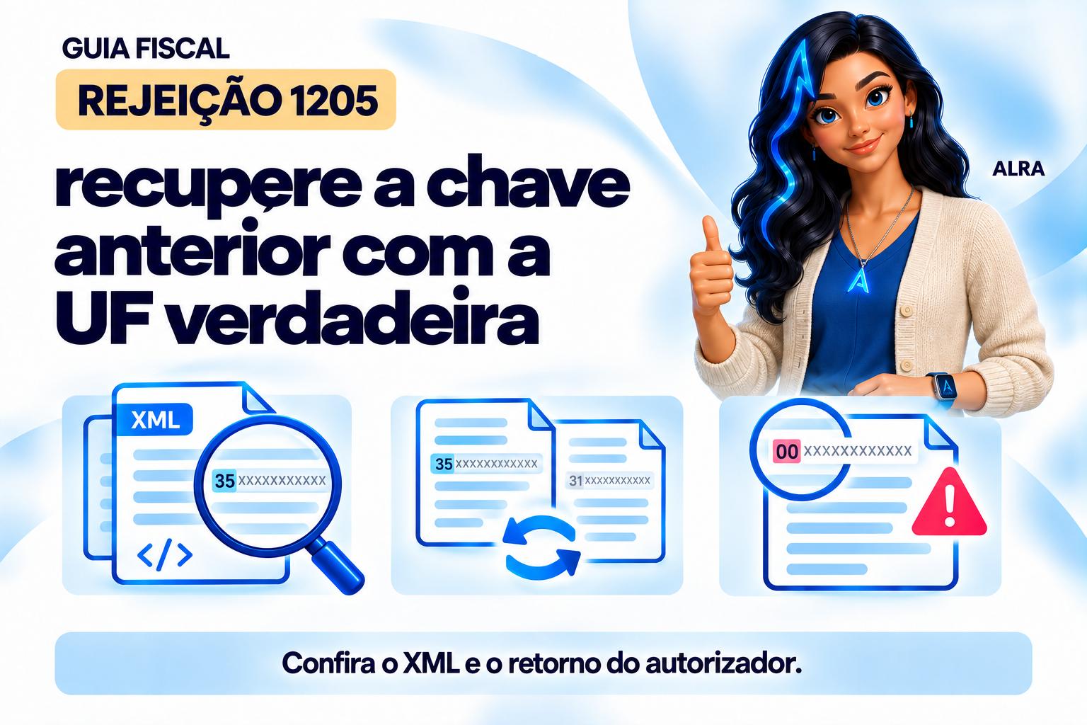 Capa ilustrada da ALRA: Rejeição 1205: recupere a chave anterior com a UF verdadeira.