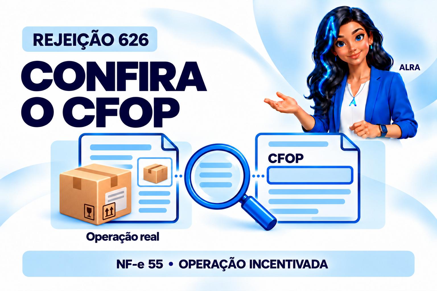 Capa ilustrada da ALRA: Rejeição 626: como conferir o CFOP da operação isenta para ZFM.
