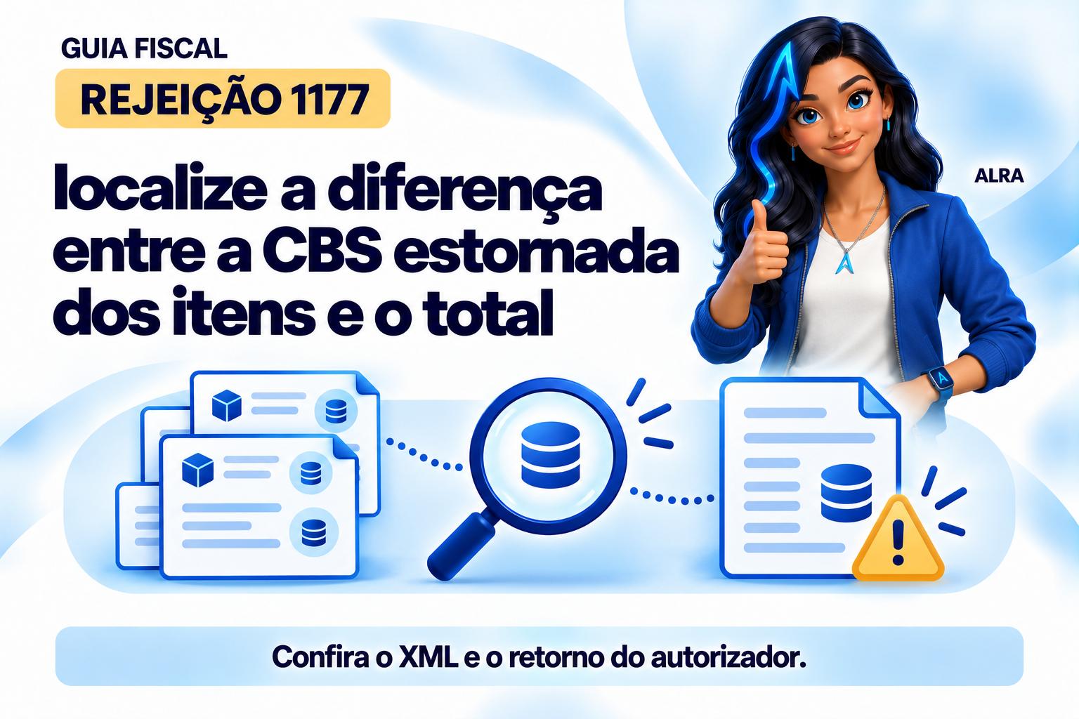 Capa ilustrada da ALRA: Rejeição 1177: localize a diferença entre a CBS estornada dos itens e o total.