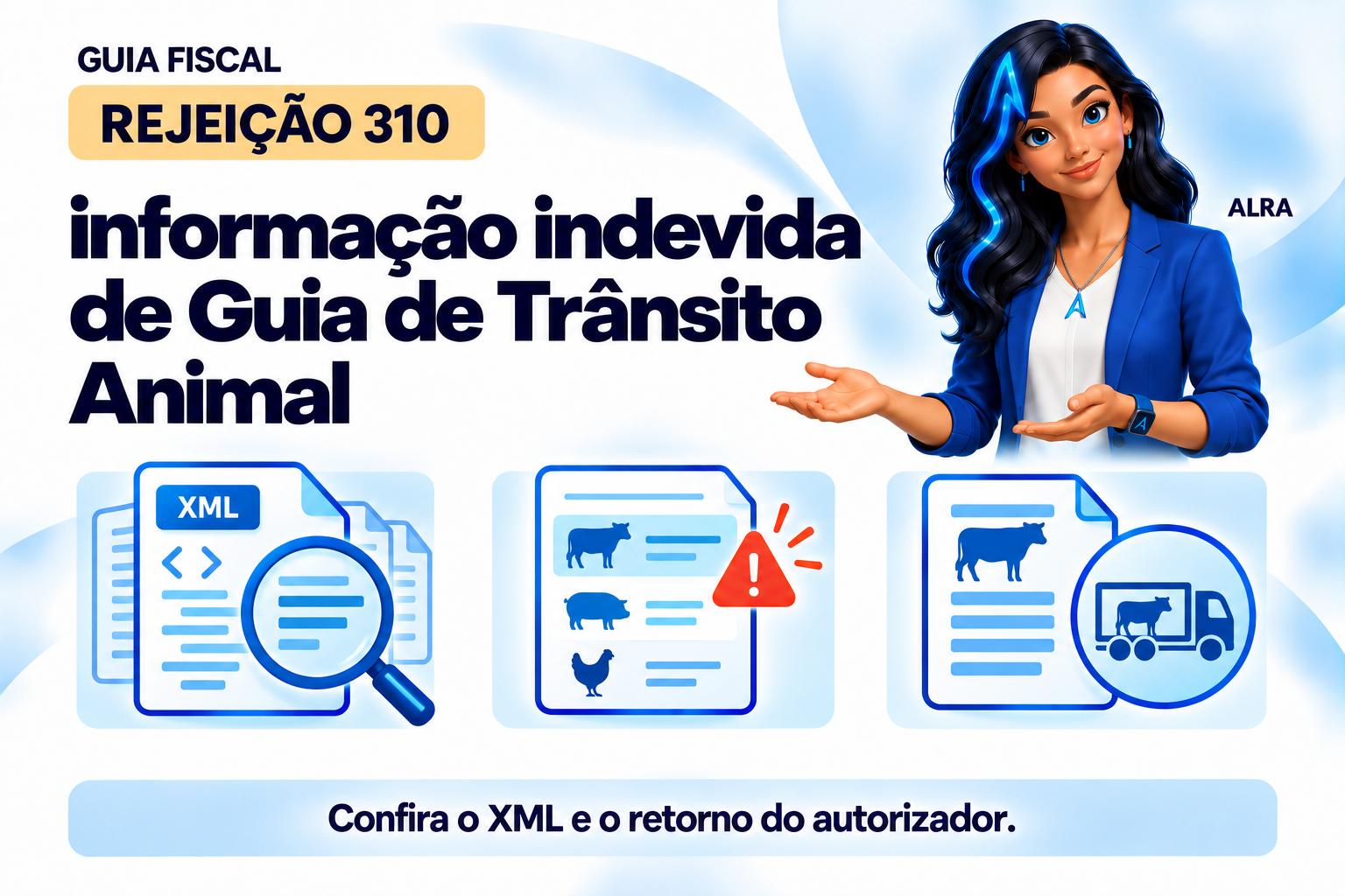 Capa ilustrada da ALRA: Rejeição 310: informação indevida de Guia de Trânsito Animal.