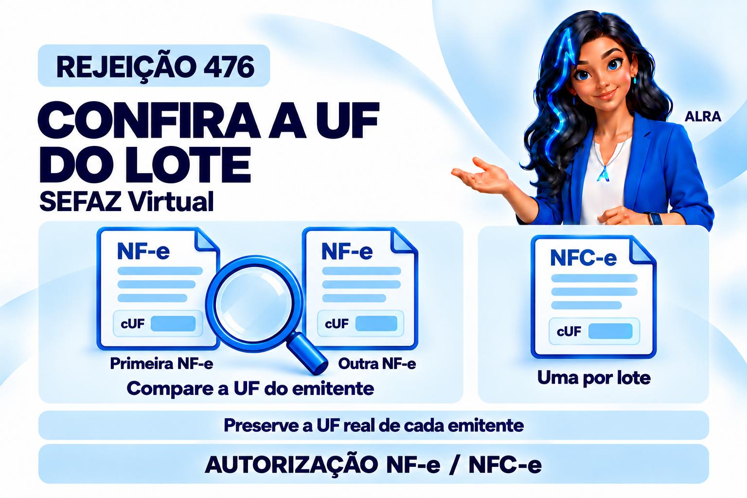 Capa ilustrada da ALRA: Rejeição 476: confira a UF dos emitentes antes de reorganizar o lote.
