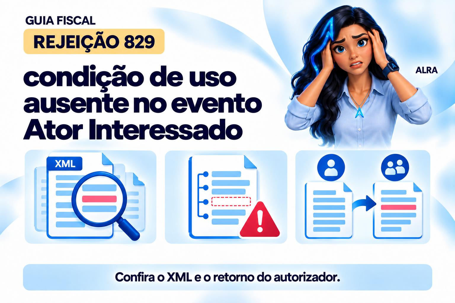 Capa ilustrada da ALRA: Rejeição 829: condição de uso ausente no evento Ator Interessado.