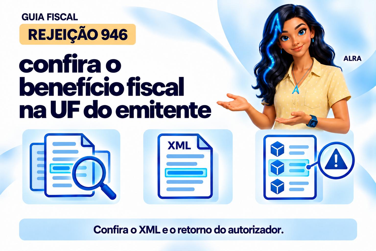 Capa ilustrada da ALRA: Rejeição 946: confira o benefício fiscal na UF do emitente.
