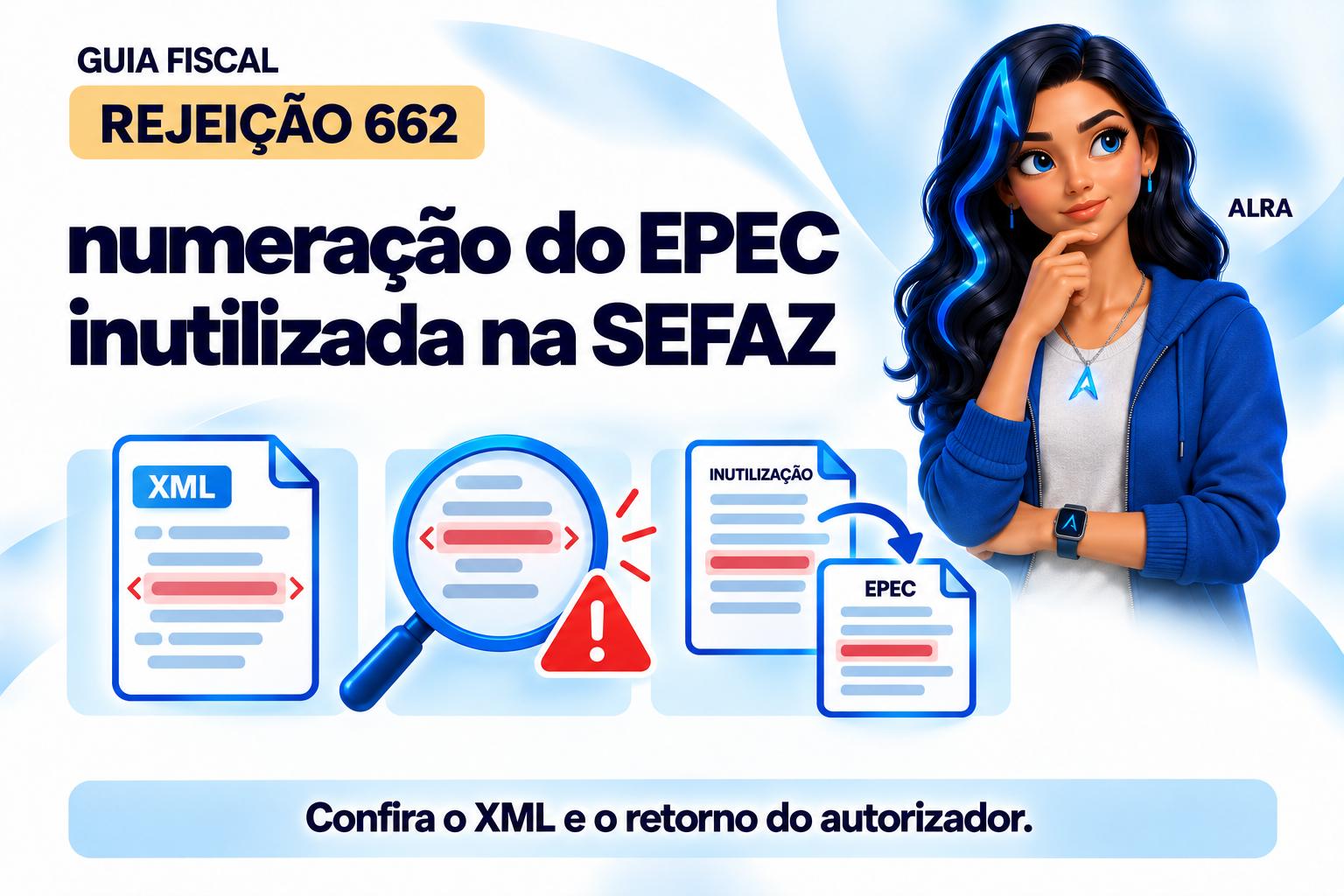 Capa ilustrada da ALRA: Rejeição 662: numeração do EPEC inutilizada na SEFAZ.