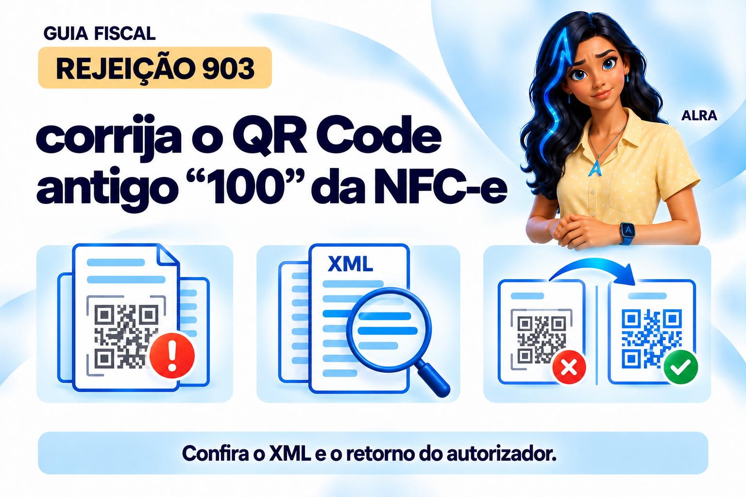 Capa ilustrada da ALRA: Rejeição 903: corrija o QR Code antigo “100” da NFC-e.