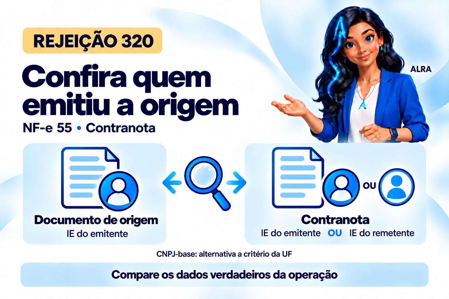 Capa ilustrada da ALRA: Rejeição 320: emitente incompatível na referência da contranota.