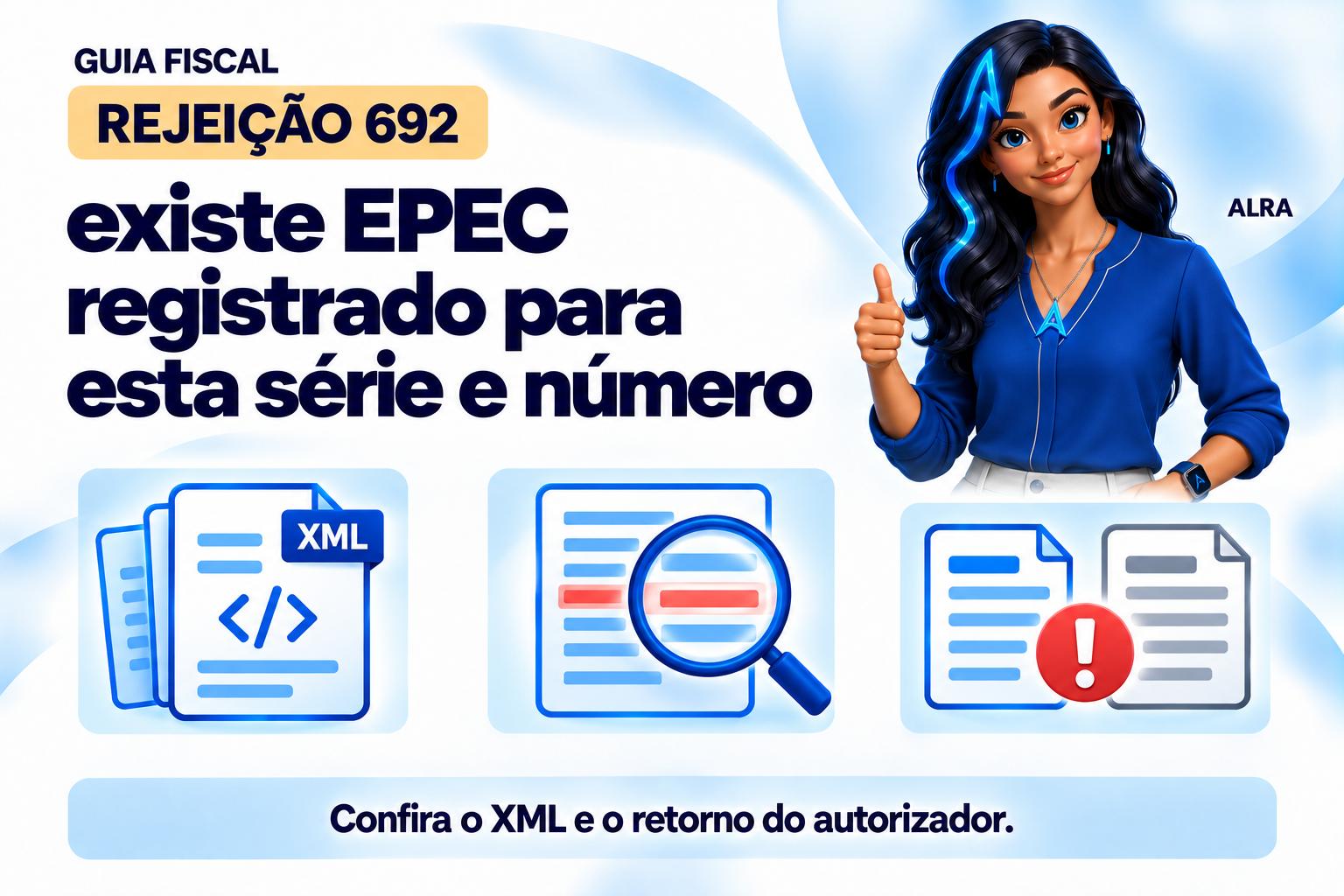 Capa ilustrada da ALRA: Rejeição 692: existe EPEC registrado para esta série e número.