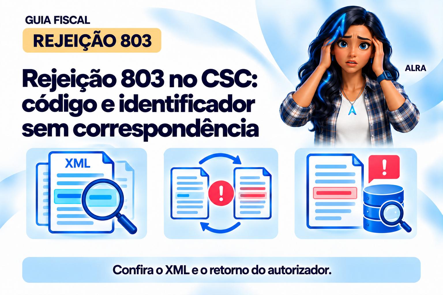 Capa ilustrada da ALRA: Rejeição 803 no CSC: código e identificador sem correspondência.