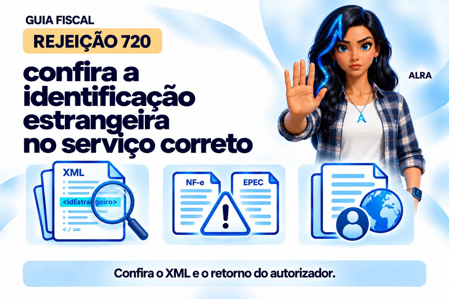 Capa ilustrada da ALRA: Rejeição 720: confira a identificação estrangeira no serviço correto.