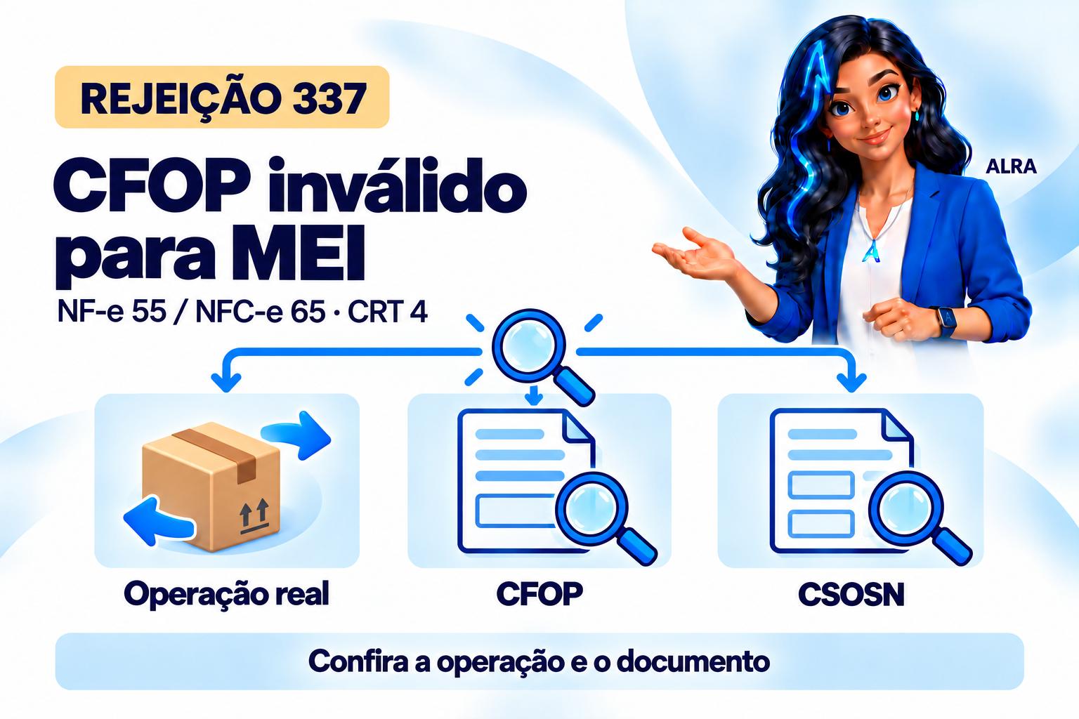 Capa ilustrada da ALRA: Rejeição 337: CFOP inválido para emitente MEI.