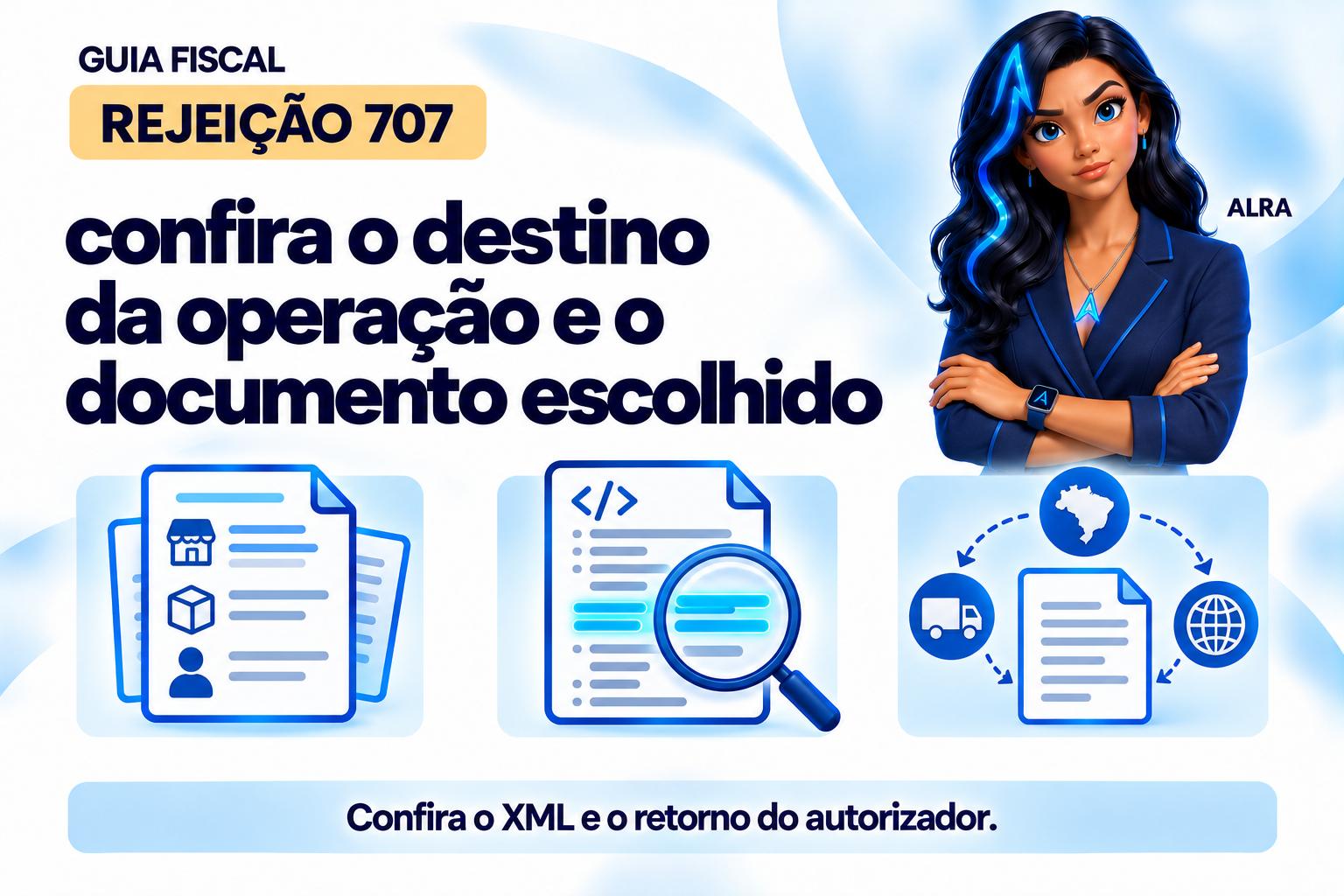 Capa ilustrada da ALRA: Rejeição 707: confira o destino da operação e o documento escolhido.