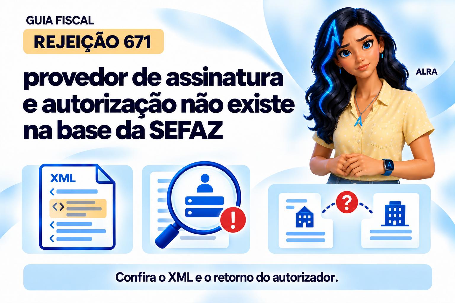 Capa ilustrada da ALRA: Rejeição 671: provedor de assinatura e autorização não existe na base da SEFAZ.