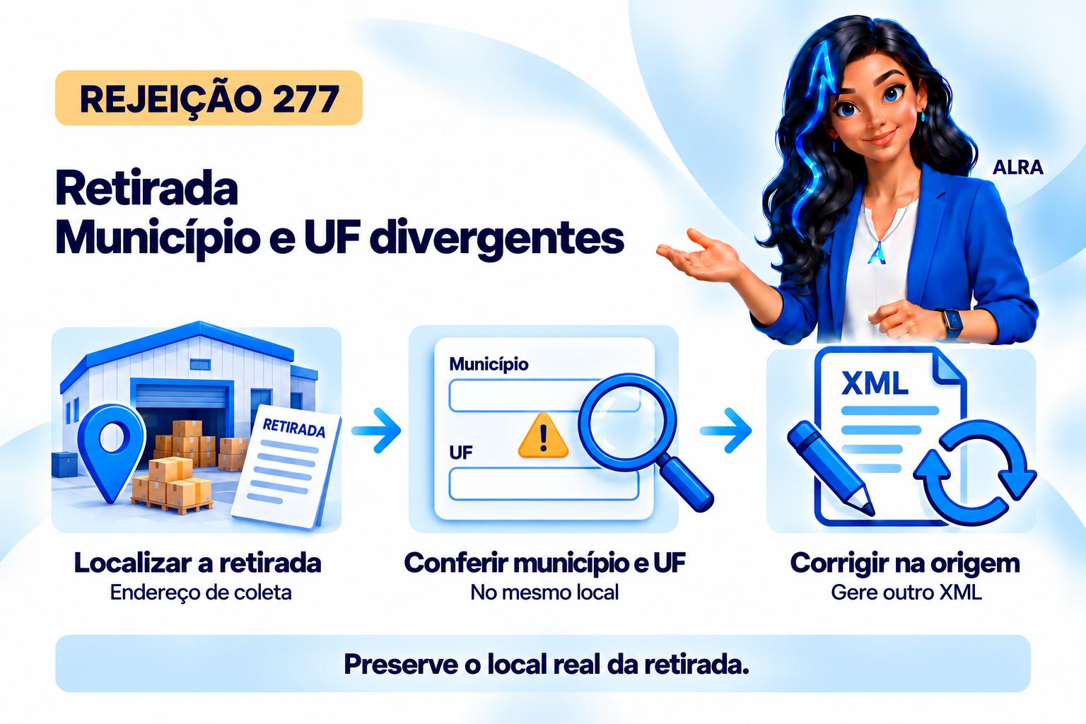 Capa ilustrada da ALRA: Rejeição 277: município da retirada incompatível com a UF.
