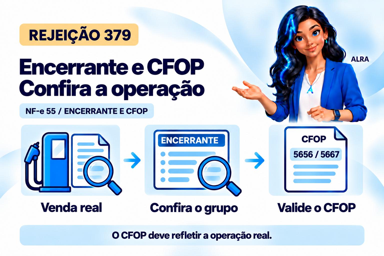 Capa ilustrada da ALRA: Rejeição 379: encerrante incompatível com o CFOP da NF-e.