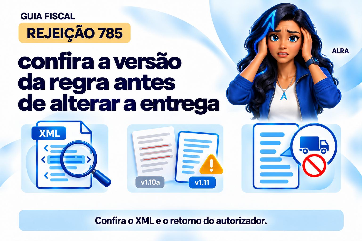 Capa ilustrada da ALRA: Rejeição 785: confira a versão da regra antes de alterar a entrega.