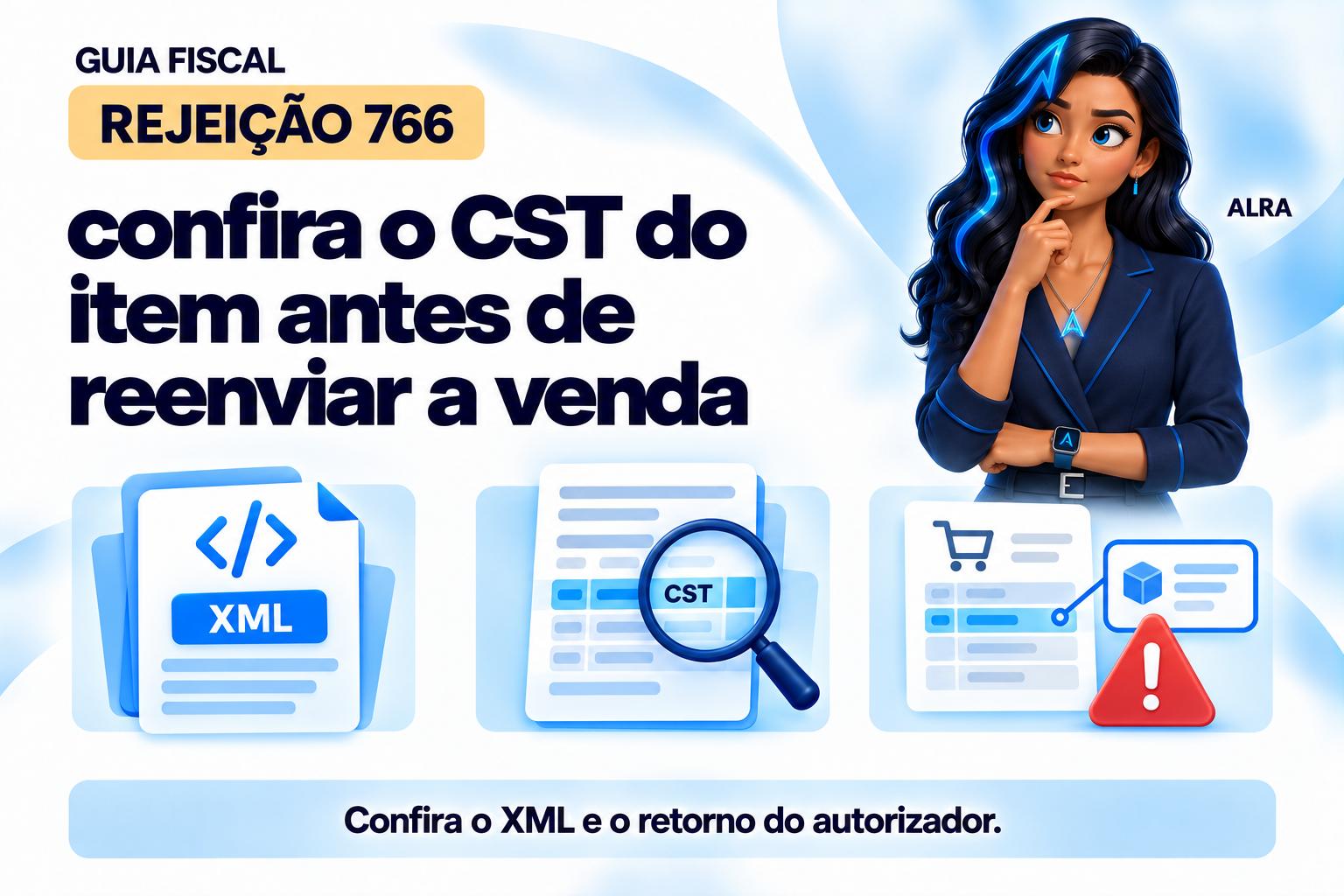 Capa ilustrada da ALRA: Rejeição 766: confira o CST do item antes de reenviar a venda.