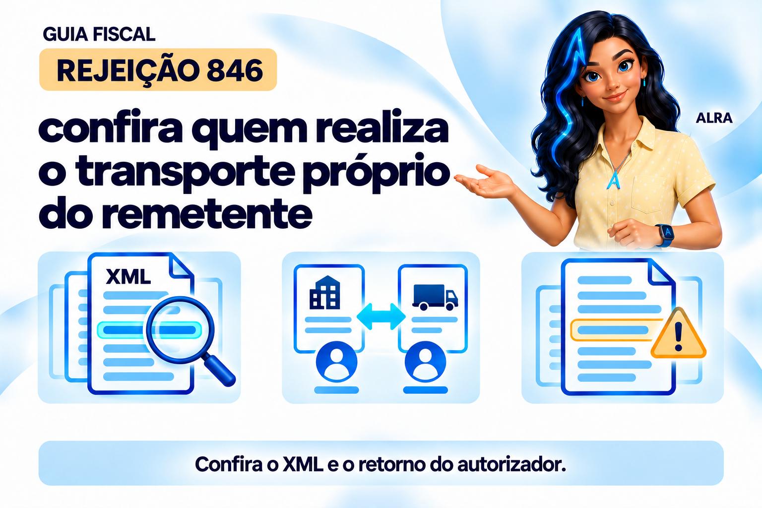Capa ilustrada da ALRA: Rejeição 846: confira quem realiza o transporte próprio do remetente.