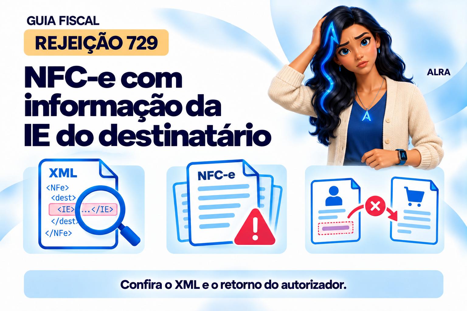 Capa ilustrada da ALRA: Rejeição 729: NFC-e com informação da IE do destinatário.