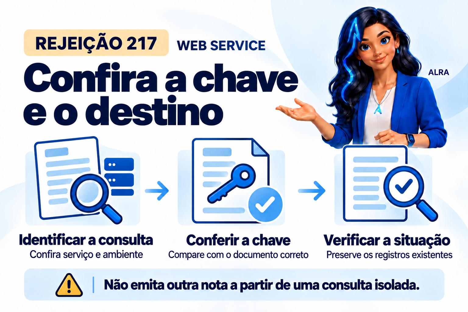 Capa ilustrada da ALRA: Rejeição 217: NF-e não encontrada. Confira a consulta antes de reenviar.