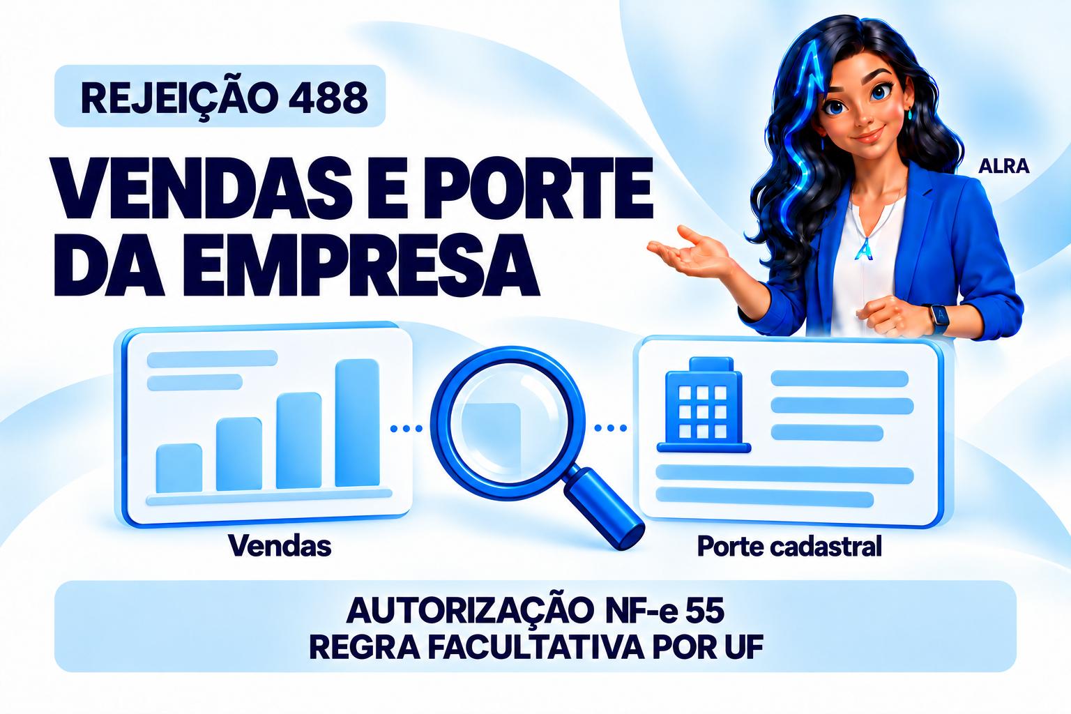 Capa ilustrada da ALRA: Rejeição 488 na NF-e: como investigar a incompatibilidade entre vendas e porte.