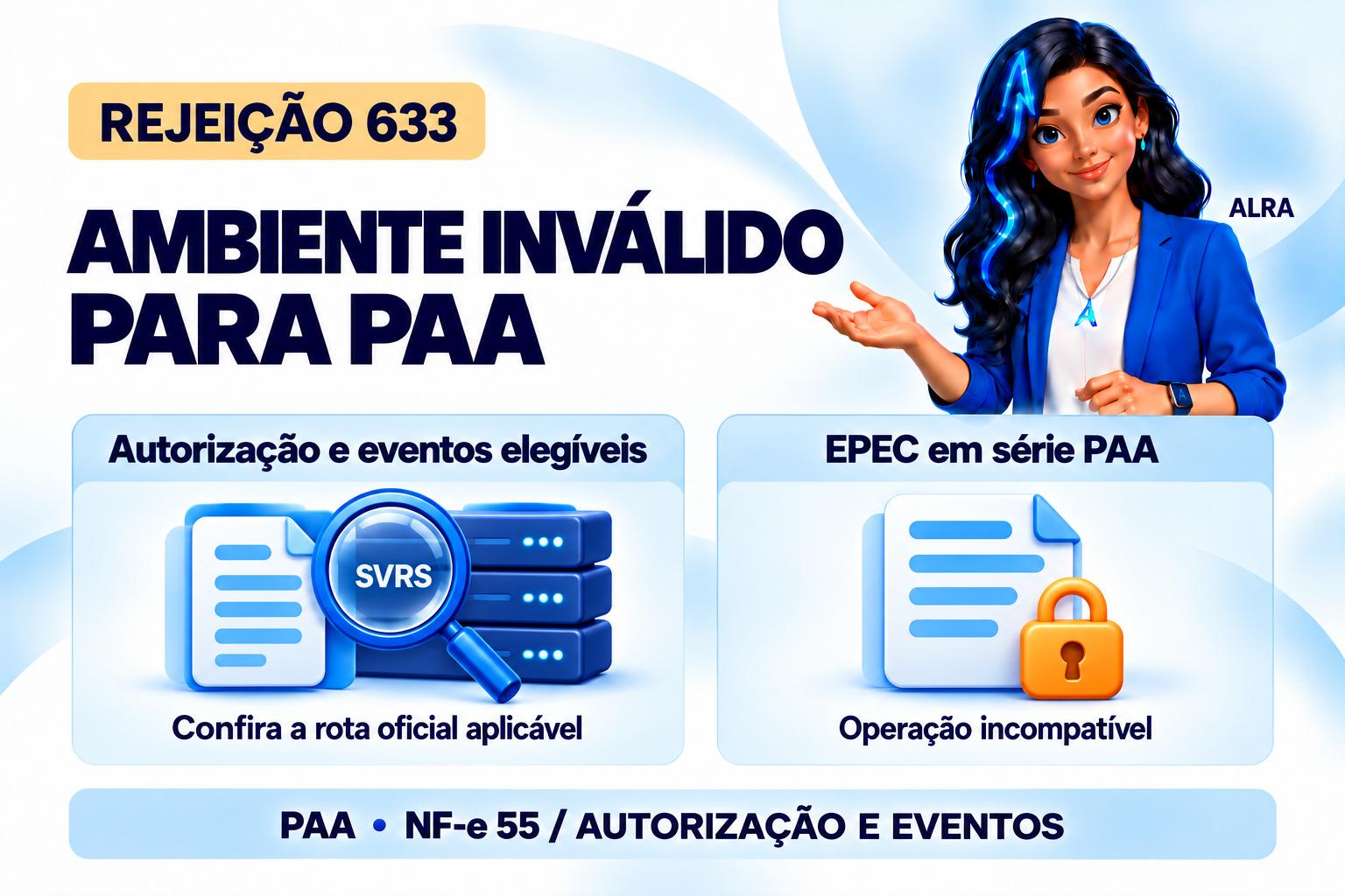 Capa ilustrada da ALRA: Rejeição 633: ambiente inválido para emissão pelo PAA.