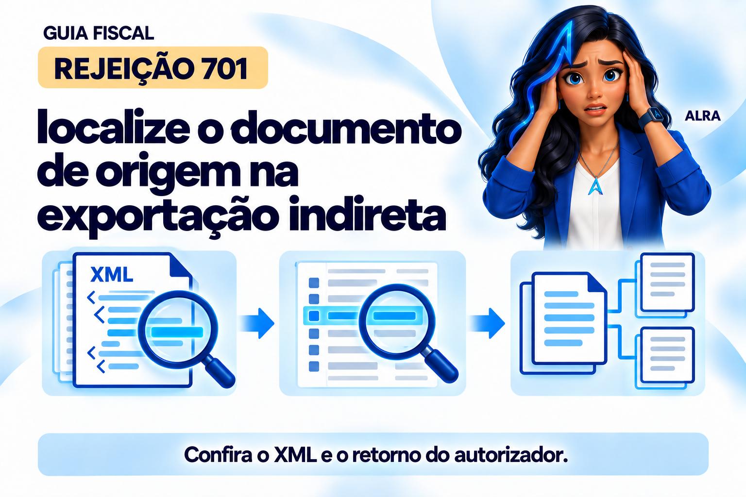 Capa ilustrada da ALRA: Rejeição 701: localize o documento de origem na exportação indireta.