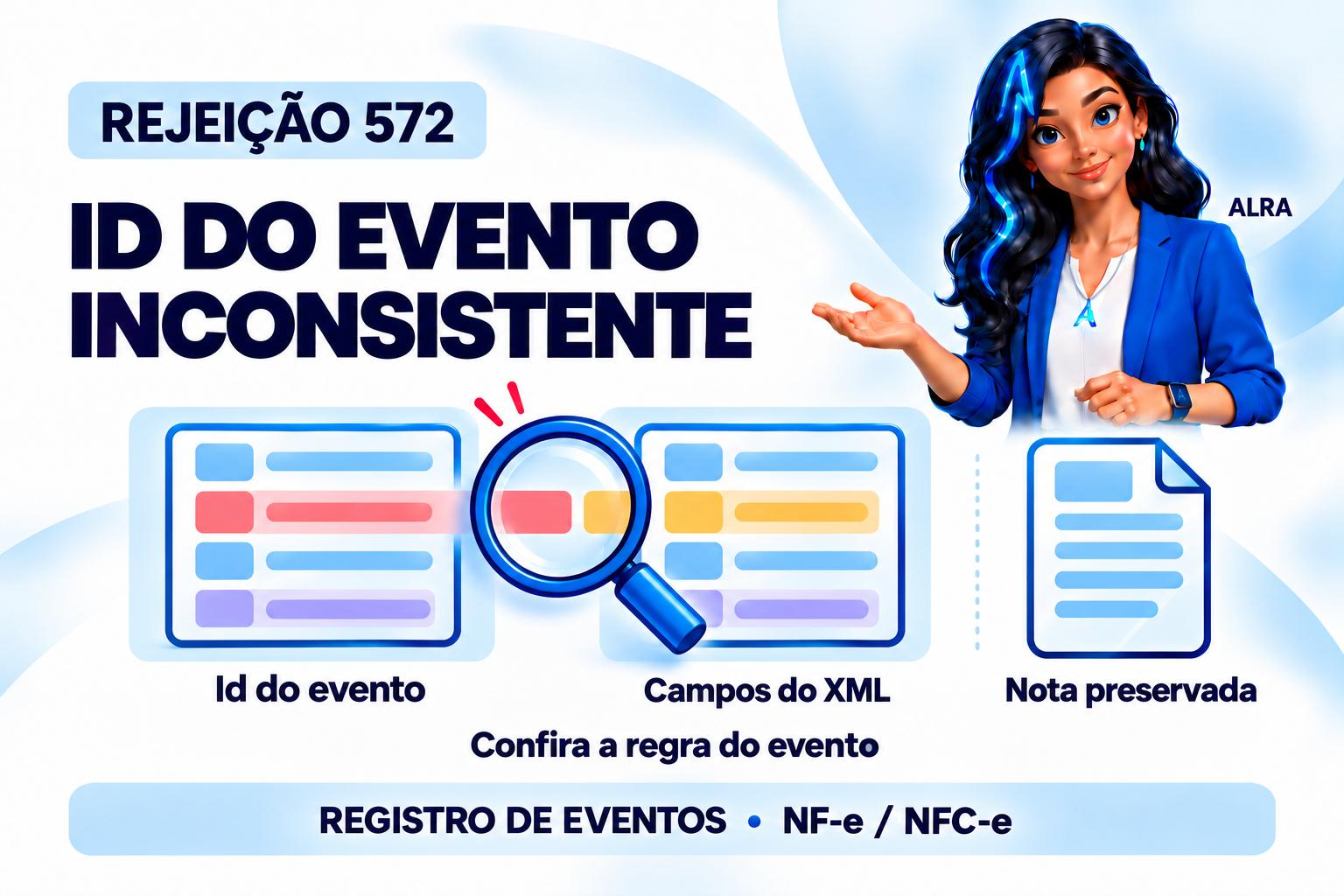 Capa ilustrada da ALRA: Rejeição 572: como corrigir o identificador do evento sem alterar a nota.