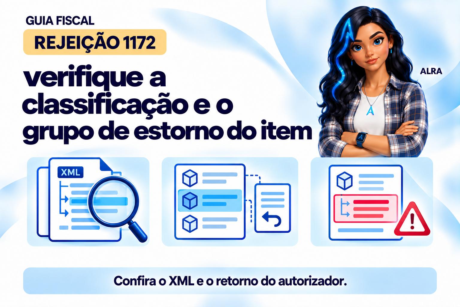 Capa ilustrada da ALRA: Rejeição 1172: verifique a classificação e o grupo de estorno do item.