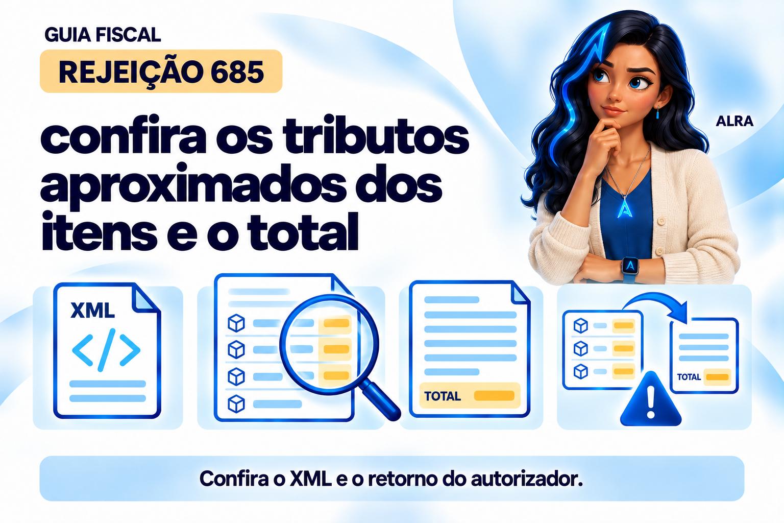 Capa ilustrada da ALRA: Rejeição 685: confira os tributos aproximados dos itens e o total.