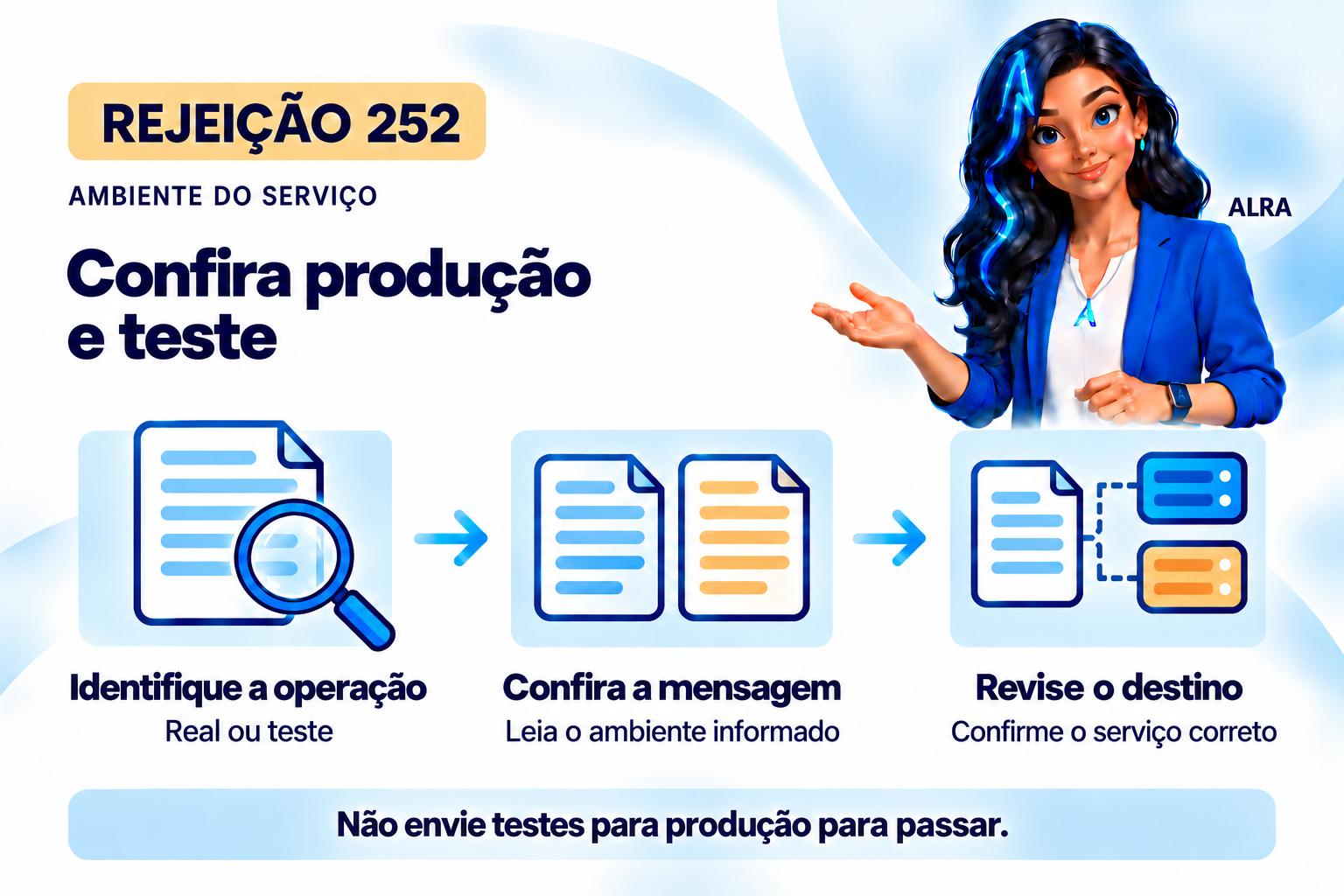Capa ilustrada da ALRA: Rejeição 252: ambiente informado diferente do ambiente de recebimento.