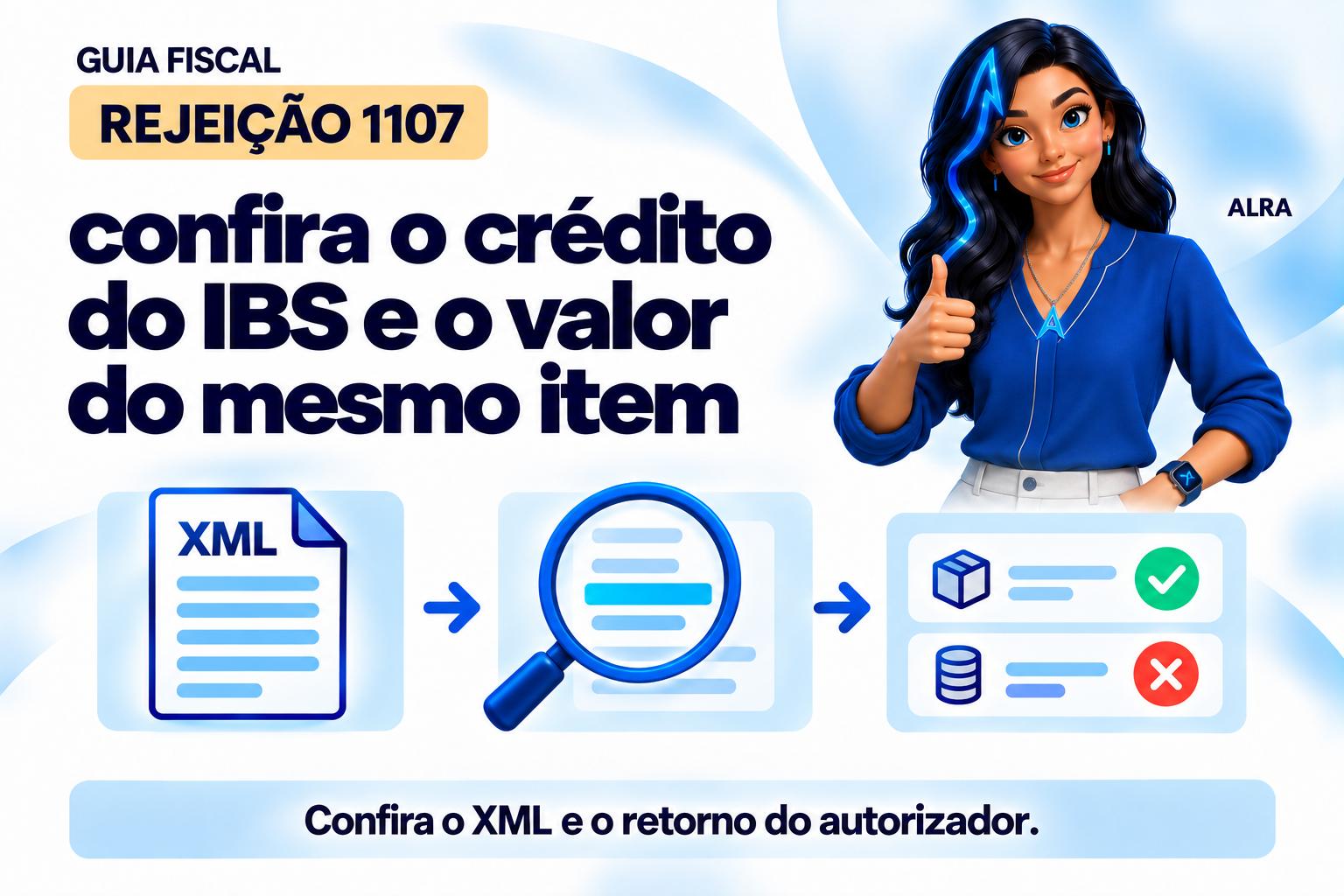 Capa ilustrada da ALRA: Rejeição 1107: confira o crédito do IBS e o valor do mesmo item.