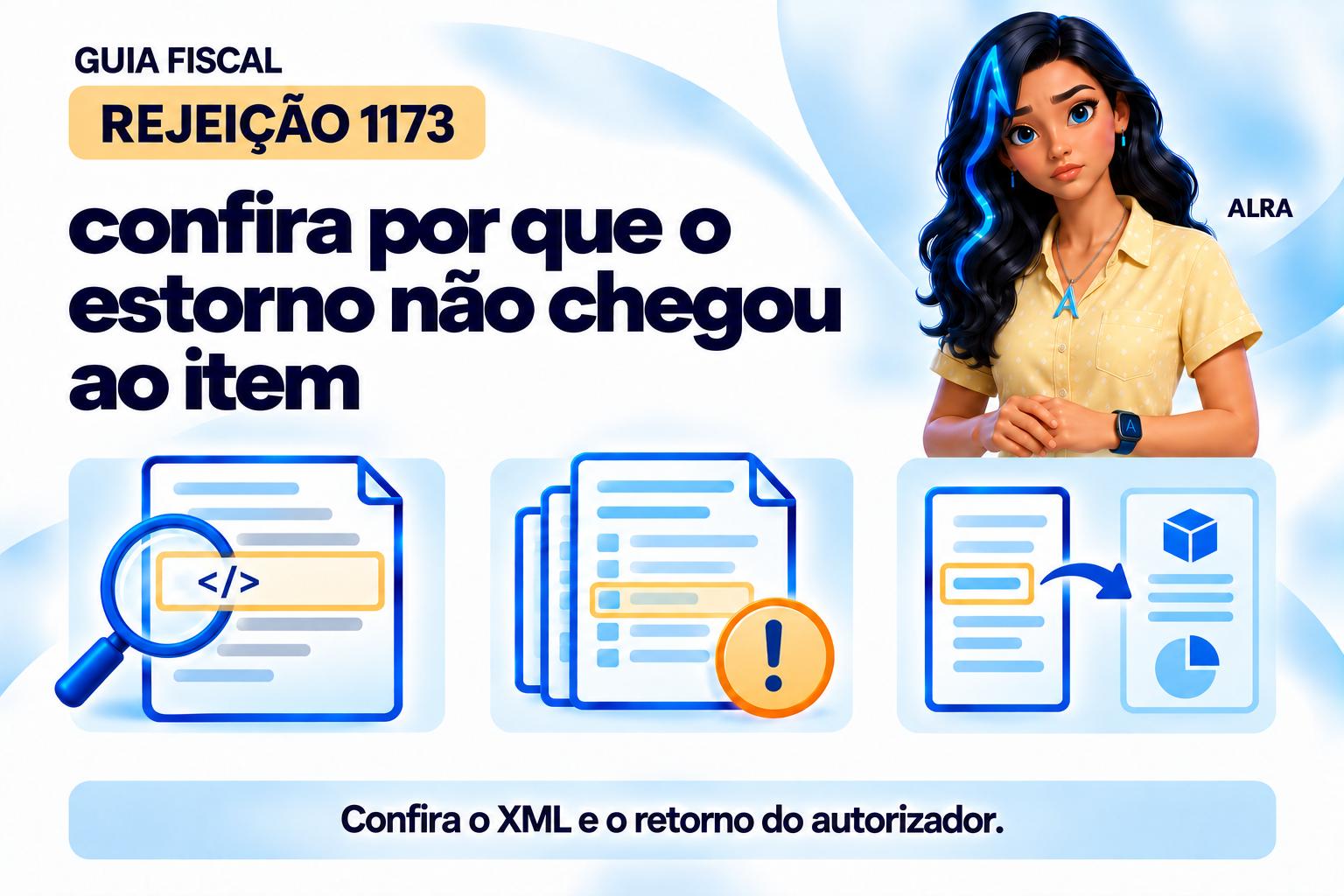 Capa ilustrada da ALRA: Rejeição 1173: confira por que o estorno não chegou ao item.