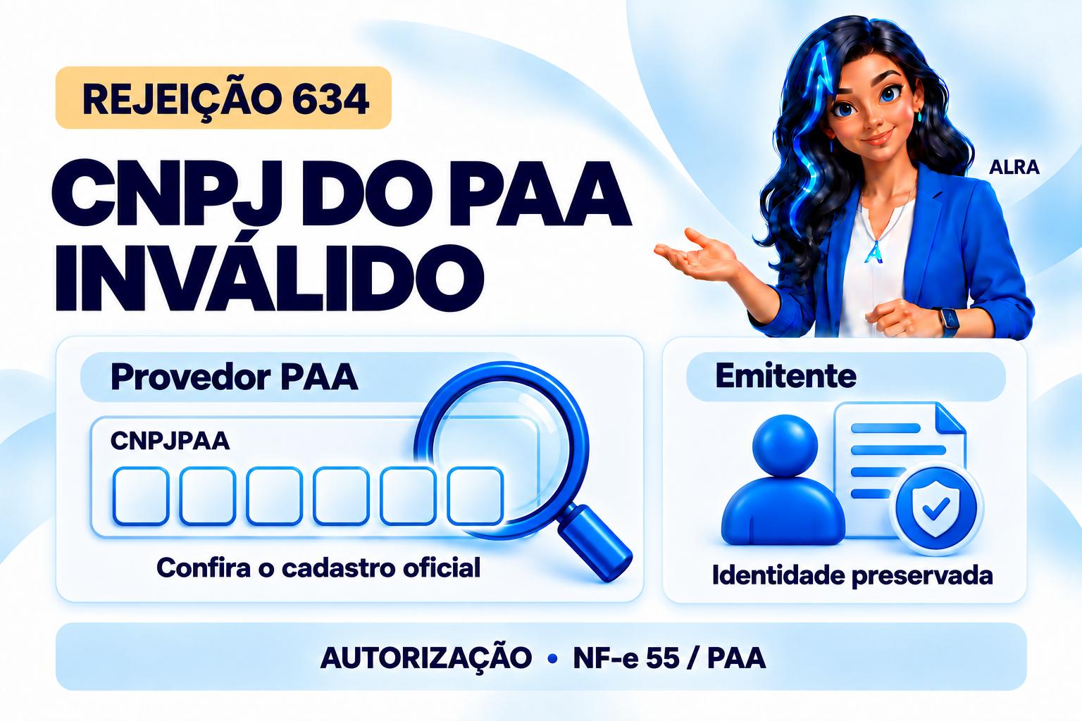 Capa ilustrada da ALRA: Rejeição 634: CNPJ do PAA inválido.