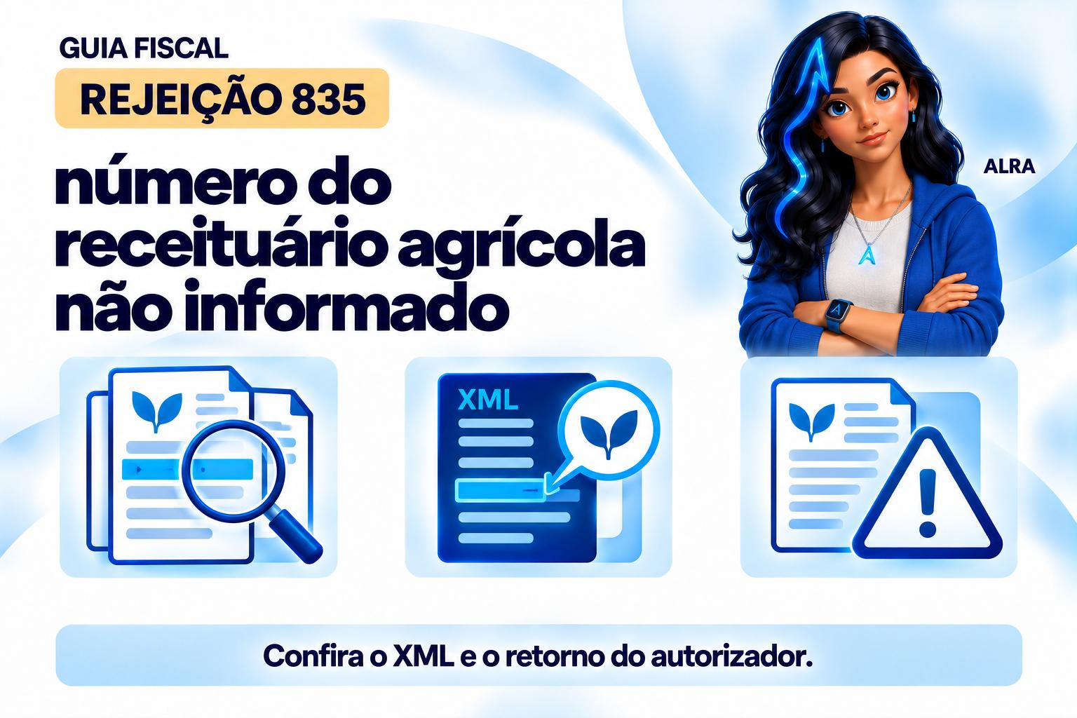 Capa ilustrada da ALRA: Rejeição 835: número do receituário agrícola não informado.