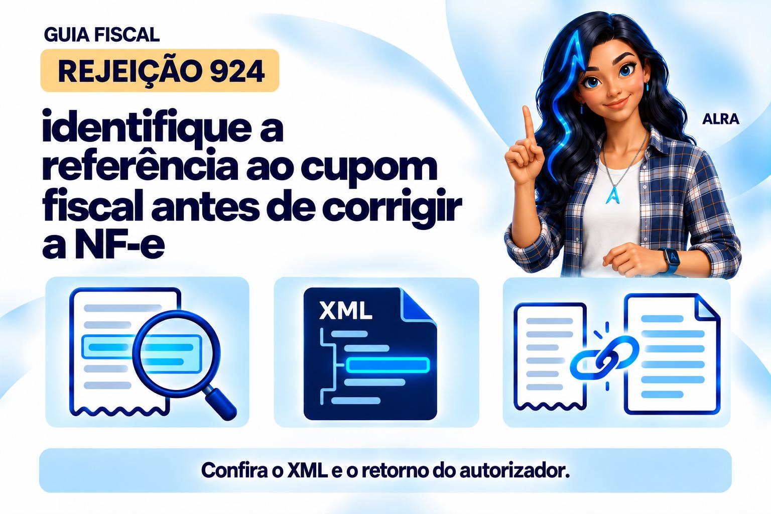 Capa ilustrada da ALRA: Rejeição 924: identifique a referência ao cupom fiscal antes de corrigir a NF-e.