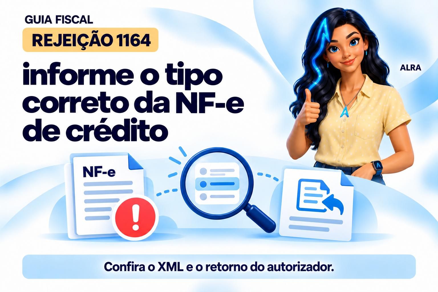Capa ilustrada da ALRA: Rejeição 1164: informe o tipo correto da NF-e de crédito.