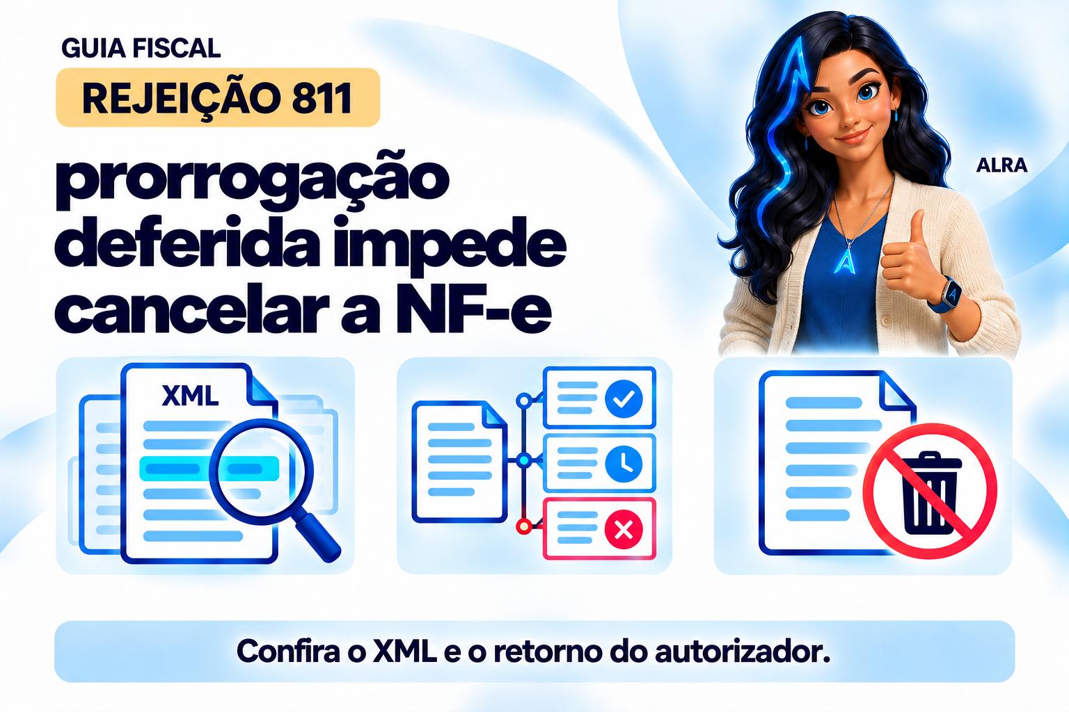 Capa ilustrada da ALRA: Rejeição 811: prorrogação deferida impede cancelar a NF-e.