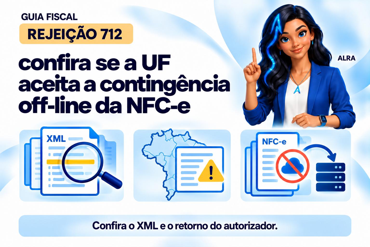 Capa ilustrada da ALRA: Rejeição 712: confira se a UF aceita a contingência off-line da NFC-e.