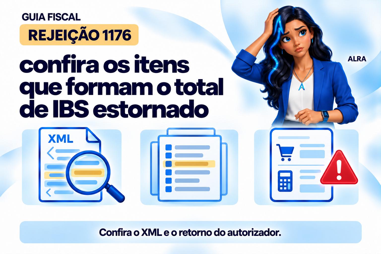 Capa ilustrada da ALRA: Rejeição 1176: confira os itens que formam o total de IBS estornado.